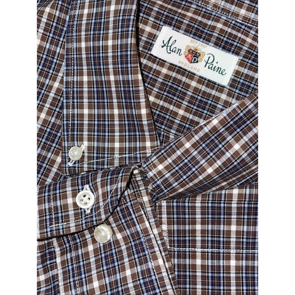 Alan Paine‎ England Shirt Men XL Plaid Designer Preppy Sophisticated